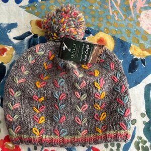 Brand New Grey with Multicolor Flowers Womens Beanie by Quills